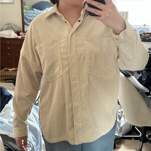 Zara Beige Corduroy Button-Up Shirt